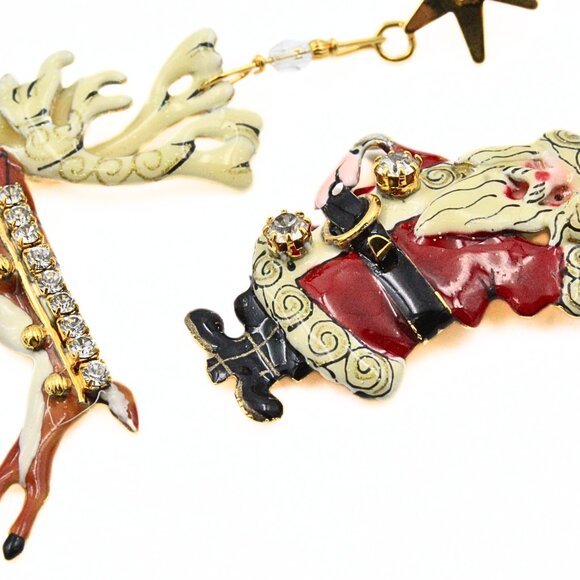 Fun Lunch At Ritz  Enamel Santa Klaus Reindeer Christmas Tree Holiday Set - Picture 6 of 16